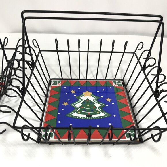 Metal Wire Basket with Porcelain Christmas Trivet Bundle - Picture 2 of 5